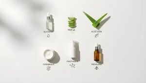 Flat lay of natural hydrating ingredients 
